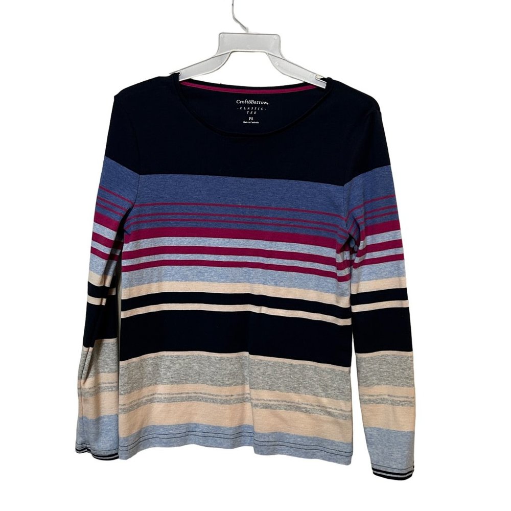 Croft & Barrow Long Sleeve Crew Neck Striped Top Women' s Petite Small 1534